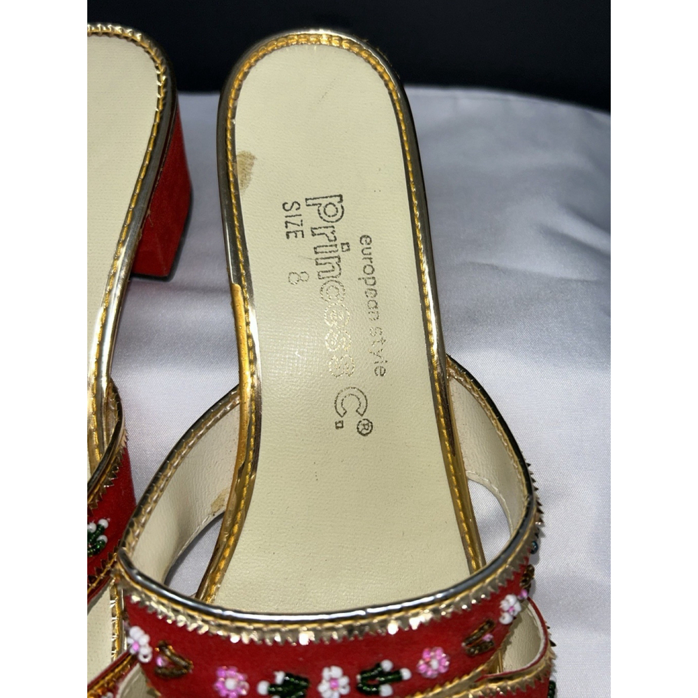 Vtg Princess C. European Style Chinese Velveteen Handmade Shoes Slides Heels 8 - Picture 4 of 12
